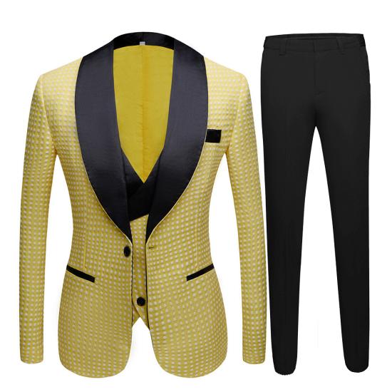 Chic Yellow Dot Shawl Lapel Wedding Groom Suits for Sale_4