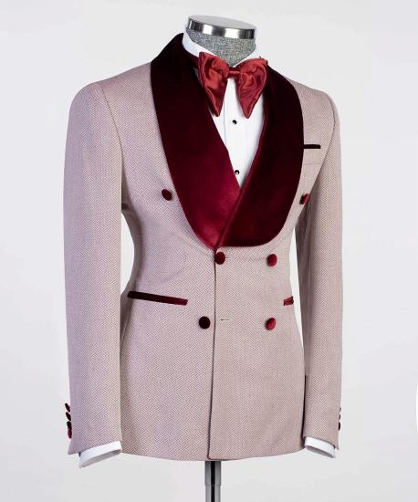 Fashion Double Breasted Fashion Prom Suits With Burgundy Shawl Lapel_2