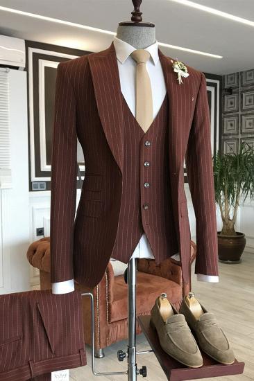 Ryder Modern Burgundy Striped Peaked Lapel 3-Pieces Men Suits For Business