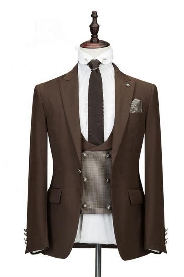 Gage Brown Flip Collar Slim Fit Men's Business Three Piece Set