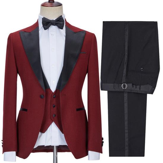 Chic Red Three Pieces Best Fitted Peaked Lapel Prom Suits | happnessmall_3