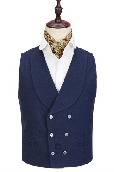 Fashion Dark Blue Three-Piece Fashion Peaked Lapel Wedding Men Suits Sale_2