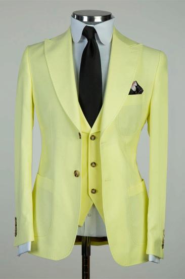 Happnessmall Chic Light Yellow  Three Pieces Peaked Lapel Men Business Suits_1