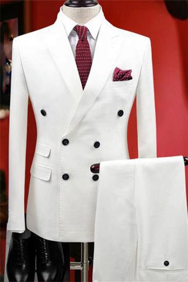 Stylish White Bouble Breast Wedding Suits For Groom | Groom Tuxedos with 2 Pieces_2