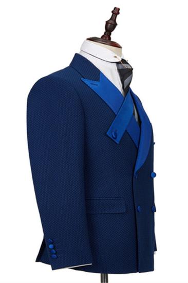 Happnessmall Navy Blue Plaid Peaked Lapel Double Breasted Formal Business Men Suits_2
