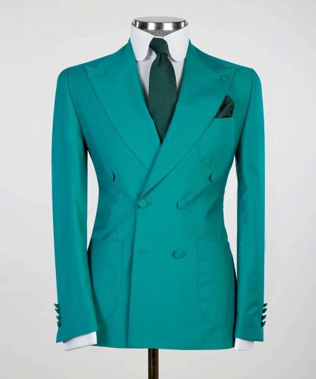 Happnessmall Chic Green Close Fitting Two Pieces Double Breasted Peaked Lapel Prom Suits_4