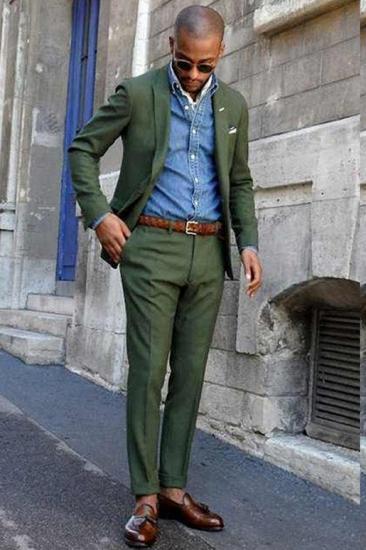 Magnus Dark Green Peaked Lapel Slim Fit Two Piece Men Suits_2