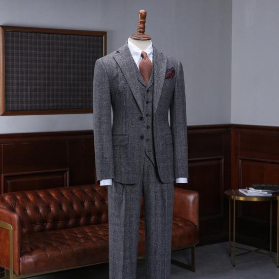 Yvonne Modern Dark Gray Plaid 3 Pieces Business Suit For Men_2