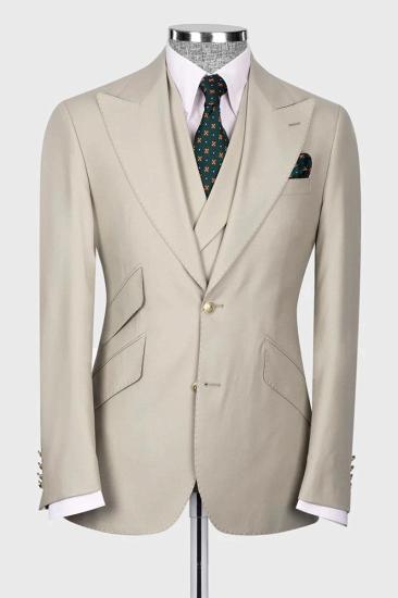 Stylish Cream 3 Piece Peaked Lapel Slim Fit Men Suits With Classic Vest_2