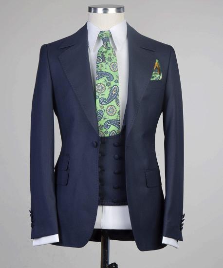 Sterling Unique Navy Three Pieces One Button Peaked Lapel Men Suits_5