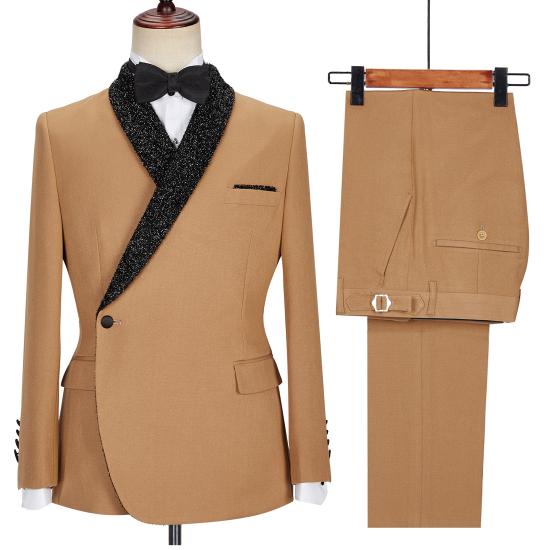 Glamorous Khaki  Sparkle Shawl Lapel Single Breasted Men Suits_2