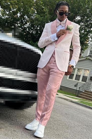 Emma Popular Pink Jacquard Shawl Lapel Three Pieces Prom Men Suit_2