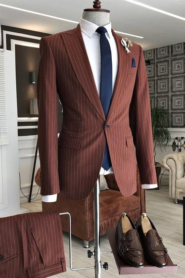 Orion Handsome Slim Fit Striped Peaked Lapel 3 Flaps Business Men Suits_1