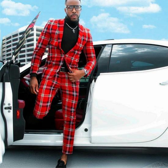 Zephyrus Smart Red Plaid One Button Formal Business Men Suits_2