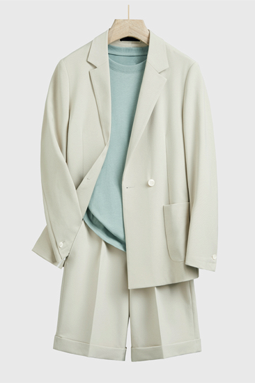 Fresh Off White Summer Men Suits With Short Pant | Happnessmall_1