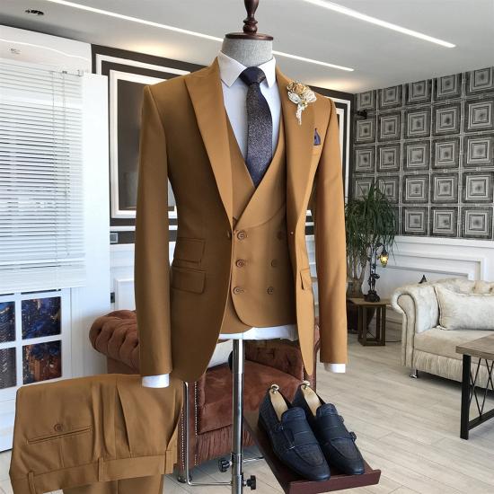 Amelia Stylish Camel 3-Pieces Peaked Lapel Slim fit Business Suits For Men_2