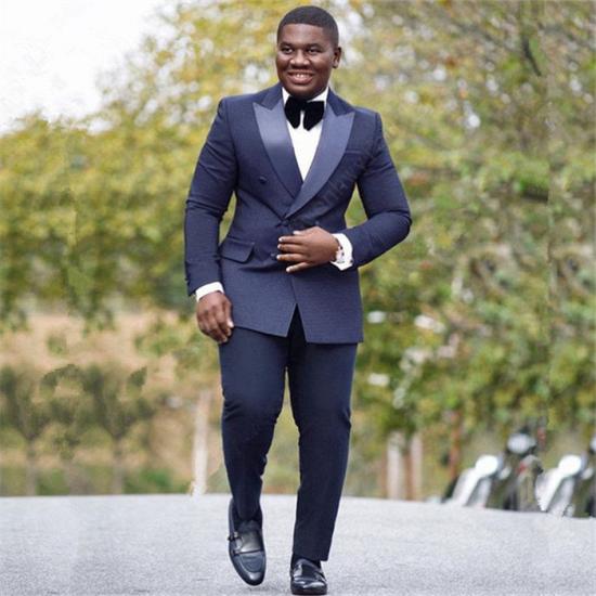 Ryder Elegant Navy Blue Double Breasted Peaked Silk Lapel Mens Suit Online_2