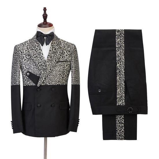 Gorgeous Cool Leopard Print Black Double Breasted Men Suits_2