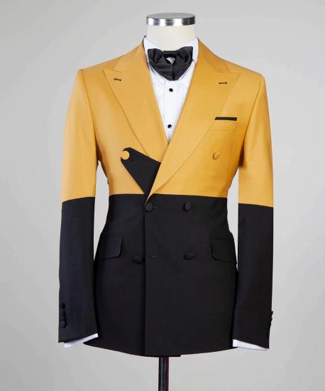 Unique Yellow And Black Two Pieces Close Fitting Prom Suits_3