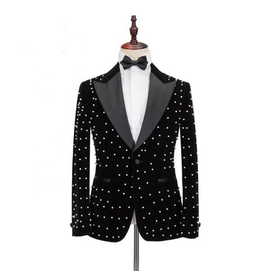 Special Design Black Peaked Lapel Men Suits for Prom | Happnessmall_4