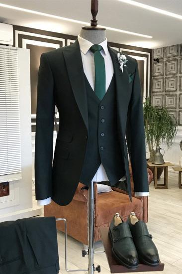Ioannis Classic Black One Button Peaked Lapel 3-Pieces Formal Suits For Business_1