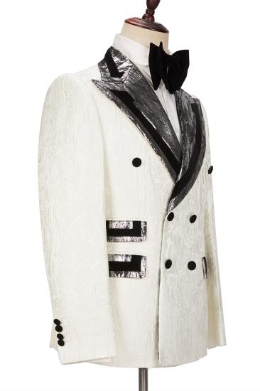 Unique White Jacquard Silver Gray Lapel With Black Border Men'S Wedding Tailcoat_3