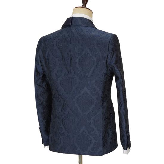 New Arrival Navy Blue Slim Fit Jacquard Peaked Lapel Wedding Men Suits_3
