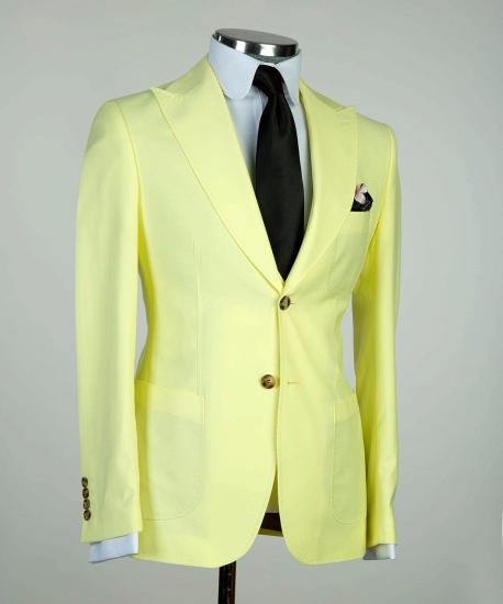 Happnessmall Chic Light Yellow  Three Pieces Peaked Lapel Men Business Suits_3