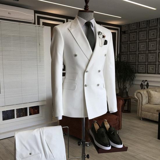 Dimitris Popular White Peaked Lapel Double Breasted Formal Business Men Suit_2