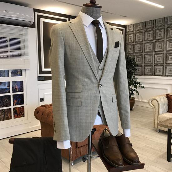New Arrival Patricia Light Brown Small Plaid Notched Lapel Men'S Business Suit_2