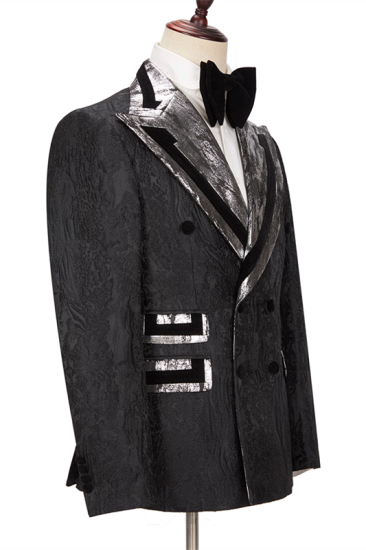 Samuel Special Design Black Peaked Lapel Double Breasted Men Suits Online_3