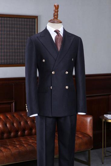 Maverick Elegant Navy Blue Double Breasted Business Suit With Peaked Lapel_1