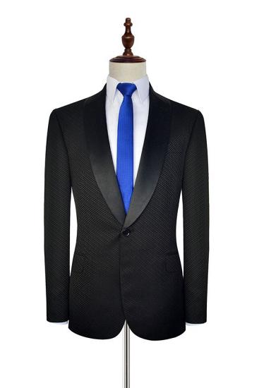 Happ Chic Black Small Check Pattern Jacquard Mens Suits For Wedding And Prom_3