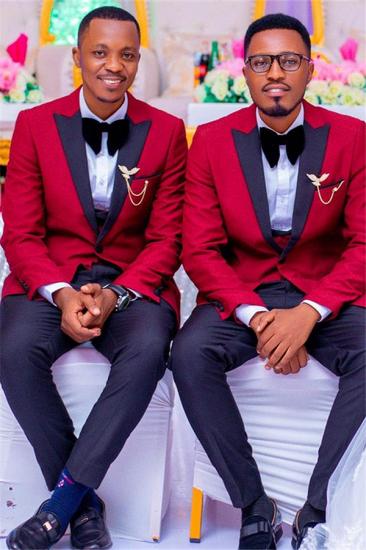 Stellan Popular Red Peaked Lapel One Buttons Wedding Suit for Groomsmen_1