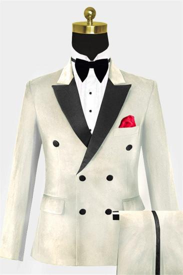 Jaxon Newest Ivory Two Pieces Velvet Men Suit | Four Buttons Formal Menswear with Pants_1