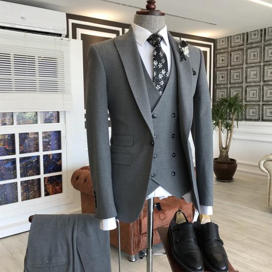 Happnessmall Custome Dark Gray 3-Pieces Peaked Lapel One Button Business Men Suits_2