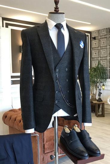 Modern Formal Black Plaid 3-Pieces Regular Bespoke Business Suits For Men_1