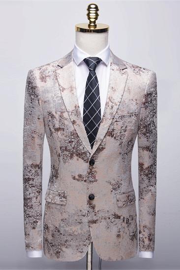 Fashion Light Brown Men's Prom Suits | Printing Wedding Tuxedos with White Pants
