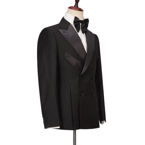 latest Design Black Double Breasted Peaked Lapel Slim Fit Men Suits for Porm_3