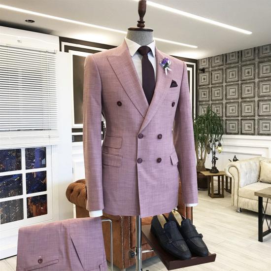 Xenia Chic Pink Peaked Lapel Double Breasted Prom Suits For Men_2