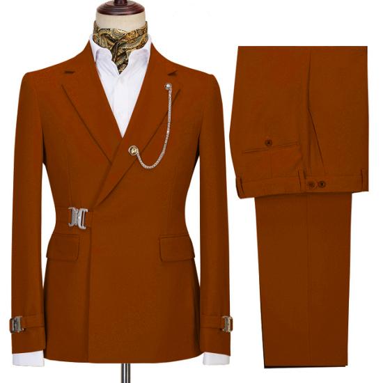 Stylish Orange Two Pieces Notch Lapel Business Men Suits with Buckle_2