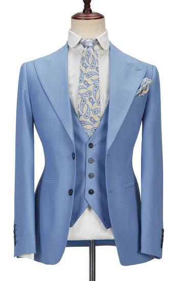Stylish Blue Peak Lapel 3 Piece Formal Suit