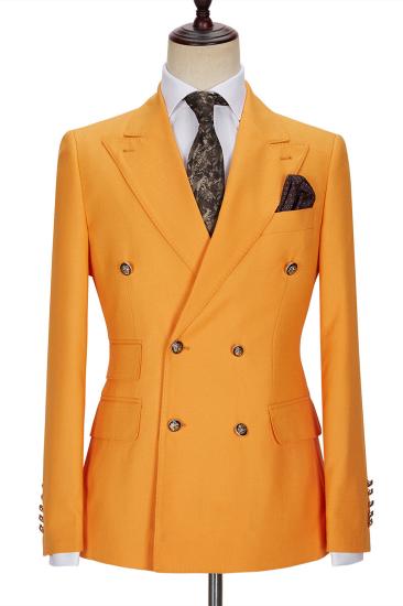 Newest Orange Double Breasted Peaked Lapel Men Suits | Happnessmall_1