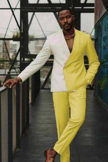 Elio Chic White And Yellow Slim fit One Button Lastest Prom Men Suits_1
