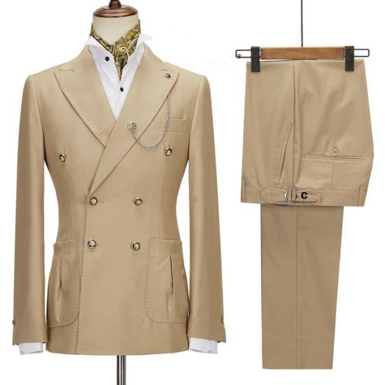 Chic Simple Champagne Peaked Lapel Double Breasted Men Suits_2