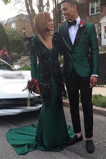 Kael Dark Green 2 Piece Men's Suits for Prom |  Black Satin Lapel Wedding Tuxedo_1