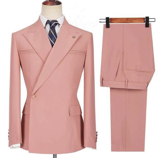 Fashion Pink Peaked Lapel Ruffles Fashion Slim Fit Prom Men Suits_3