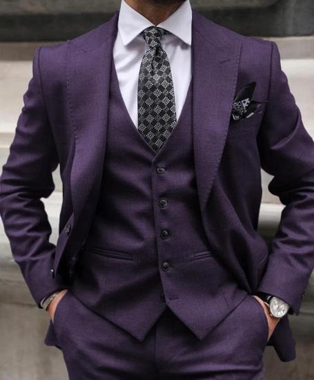 Best Purple 3 Pieces Peak Lapel Men Suits | Happnessmall_1