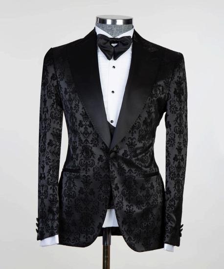 The Latest Black Leopard Print Peaked Lapel Three Pieces Men Suits | Happnessmall_5