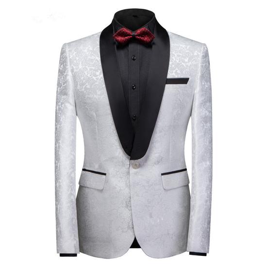 Finnian White Jacquard One Buttons Wedding Men Suits With Black Lapel_4